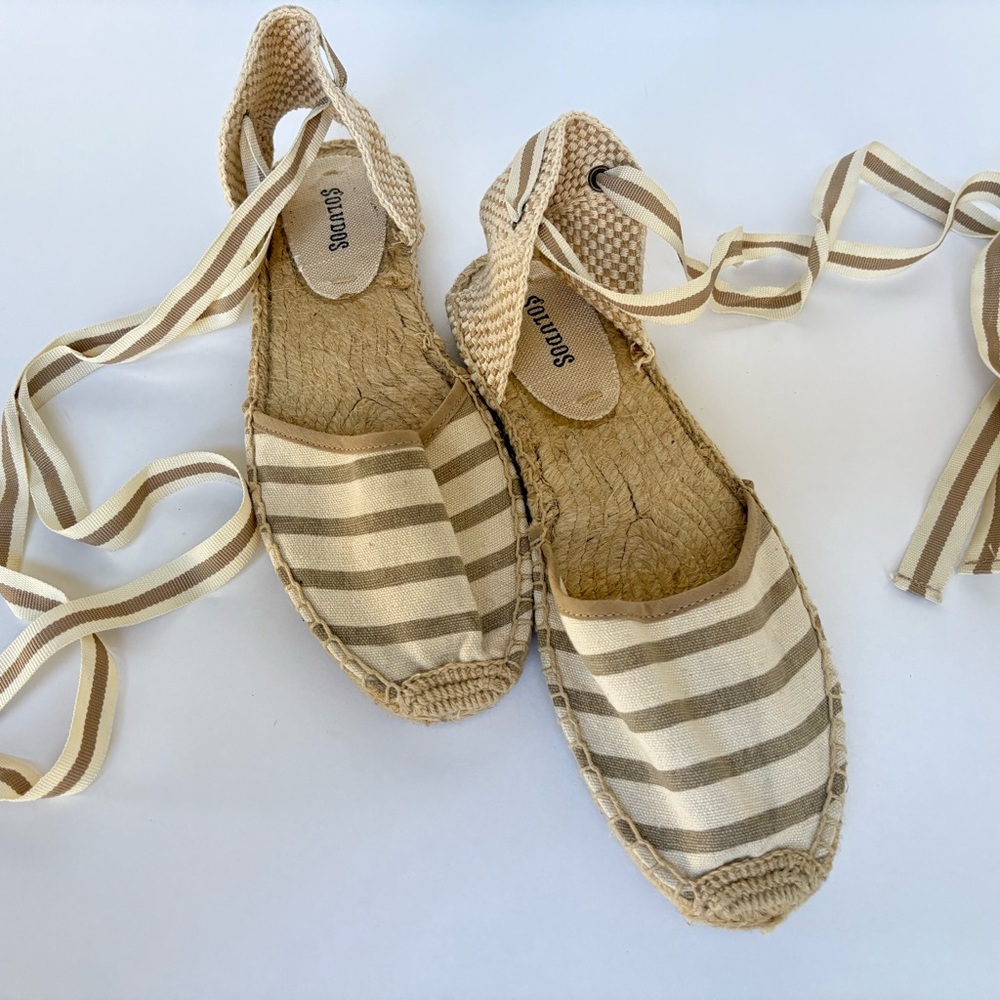 Soludos Beige and White Striped Espadrilles